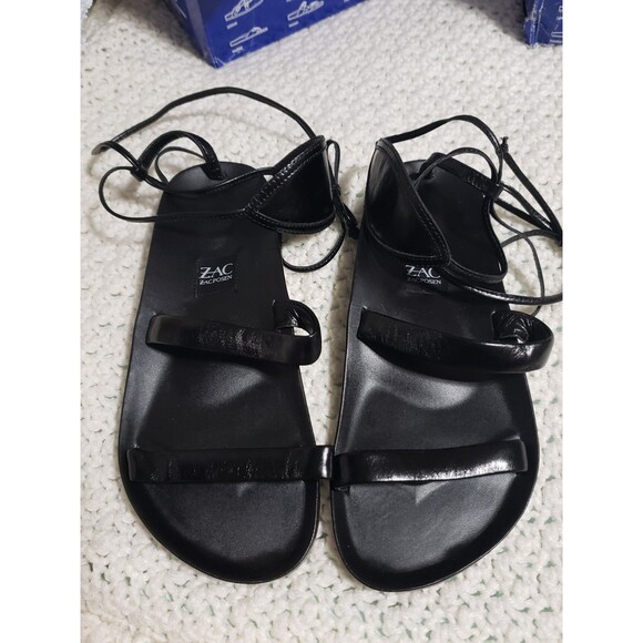 Zac Posen Black Tie Strap Sandals New size 6 Flat Ankle Wrap - Picture 1 of 5